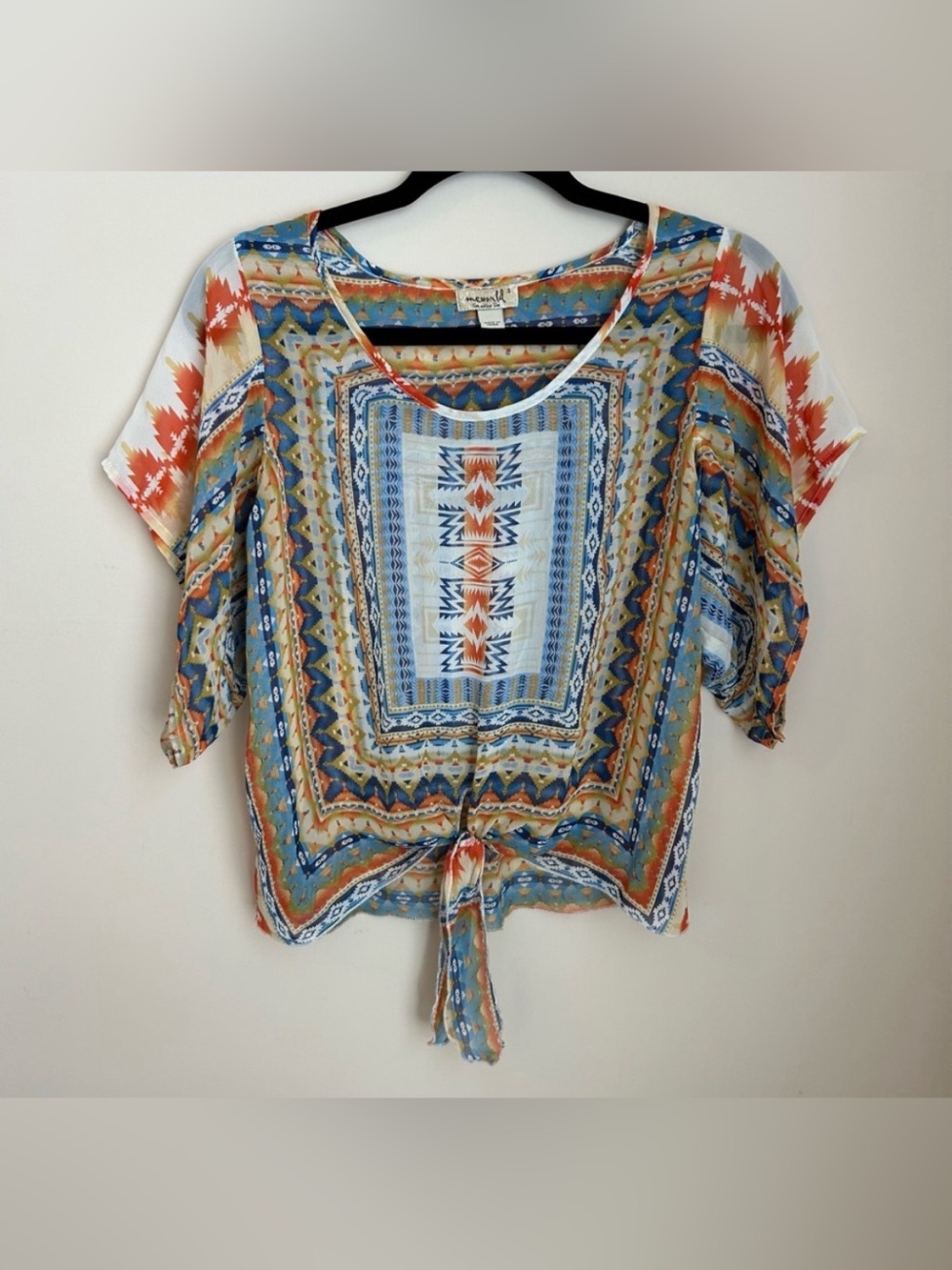 One World Live and Let Live Blouse Sheer Boho Oversize Top Blouse Shirt Size S